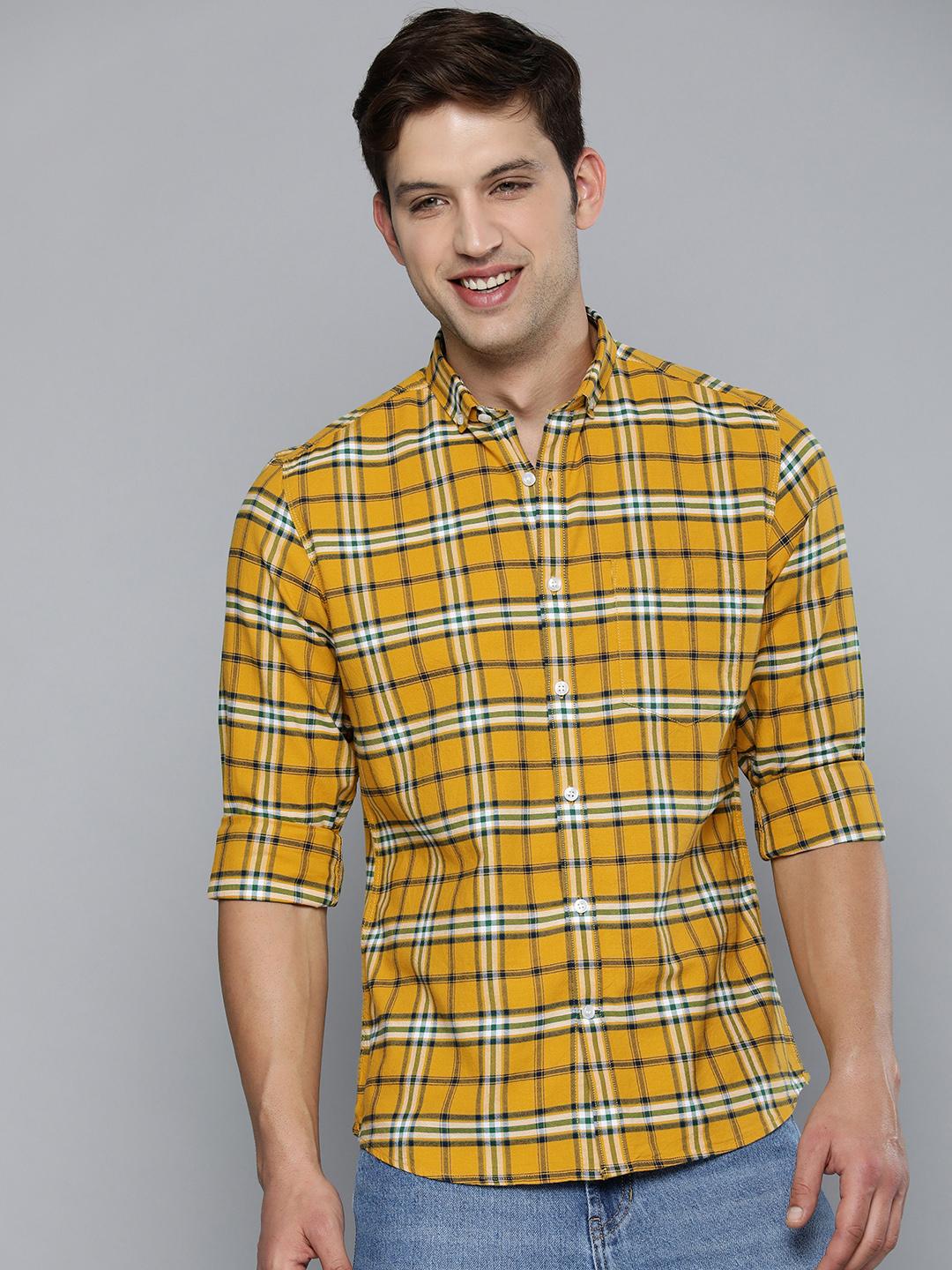 Mast & Harbour Men Mustard Tartan Checks Pure Cotton Casual Shirt