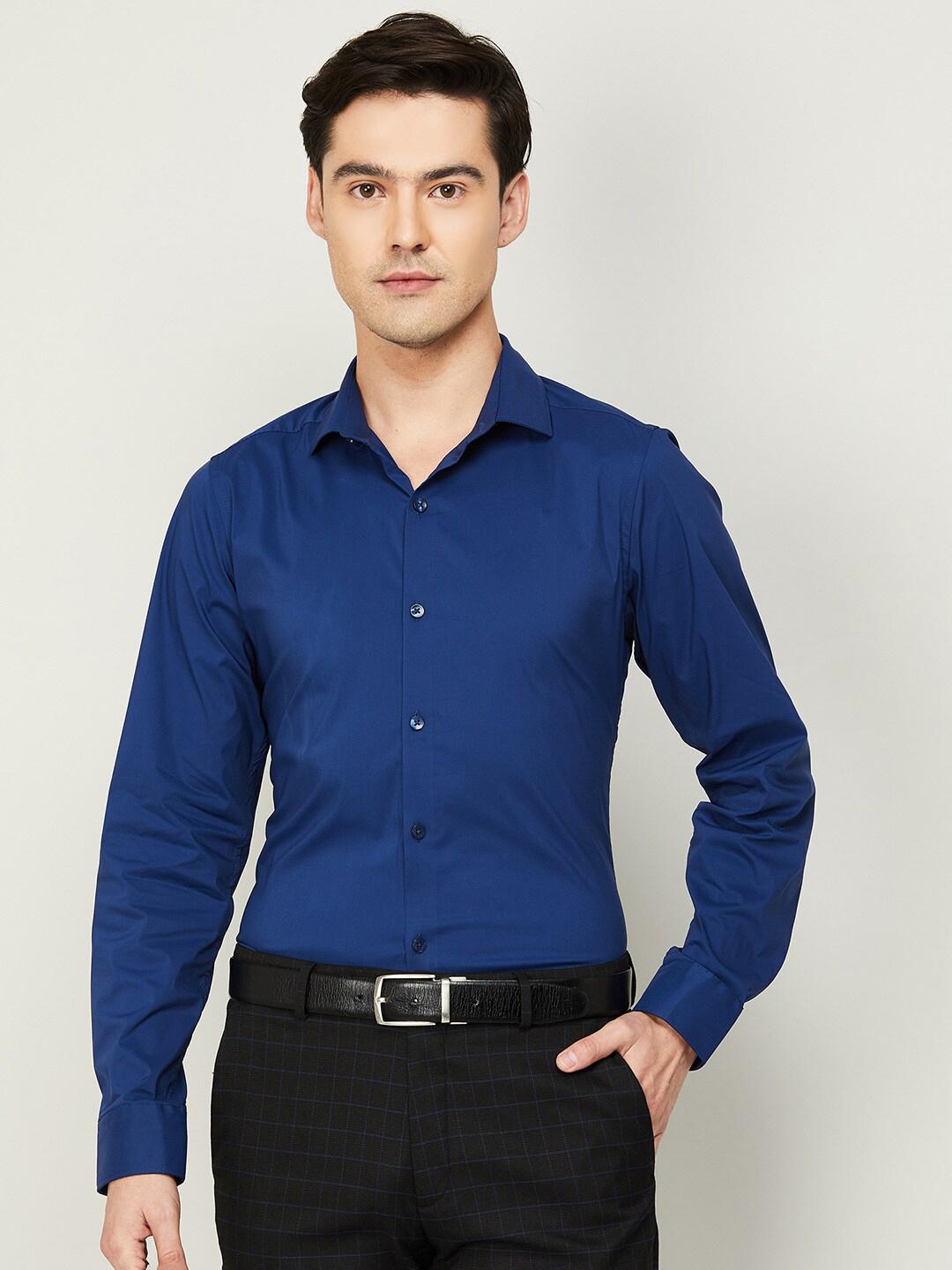 Men's Navy Blue Comfort Slim Fit Self Design Cotton Casual Shirt