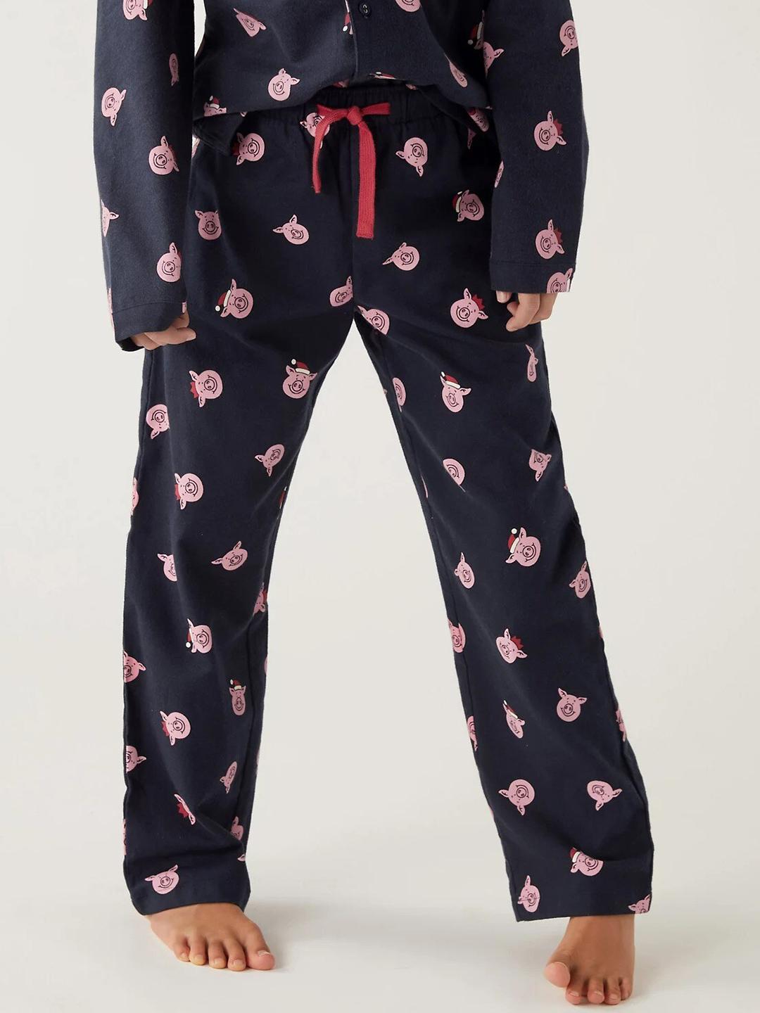 Girls Pack Of 2 Navy Blue Pink Printed T-Shirt With Pyjamas