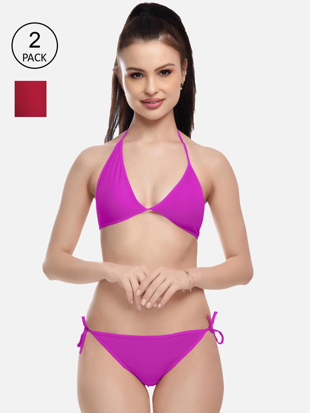 Buy FIMS Women Maroon & Purple Pack Of 2 Solid Lingerie Set - - Apparel for Women