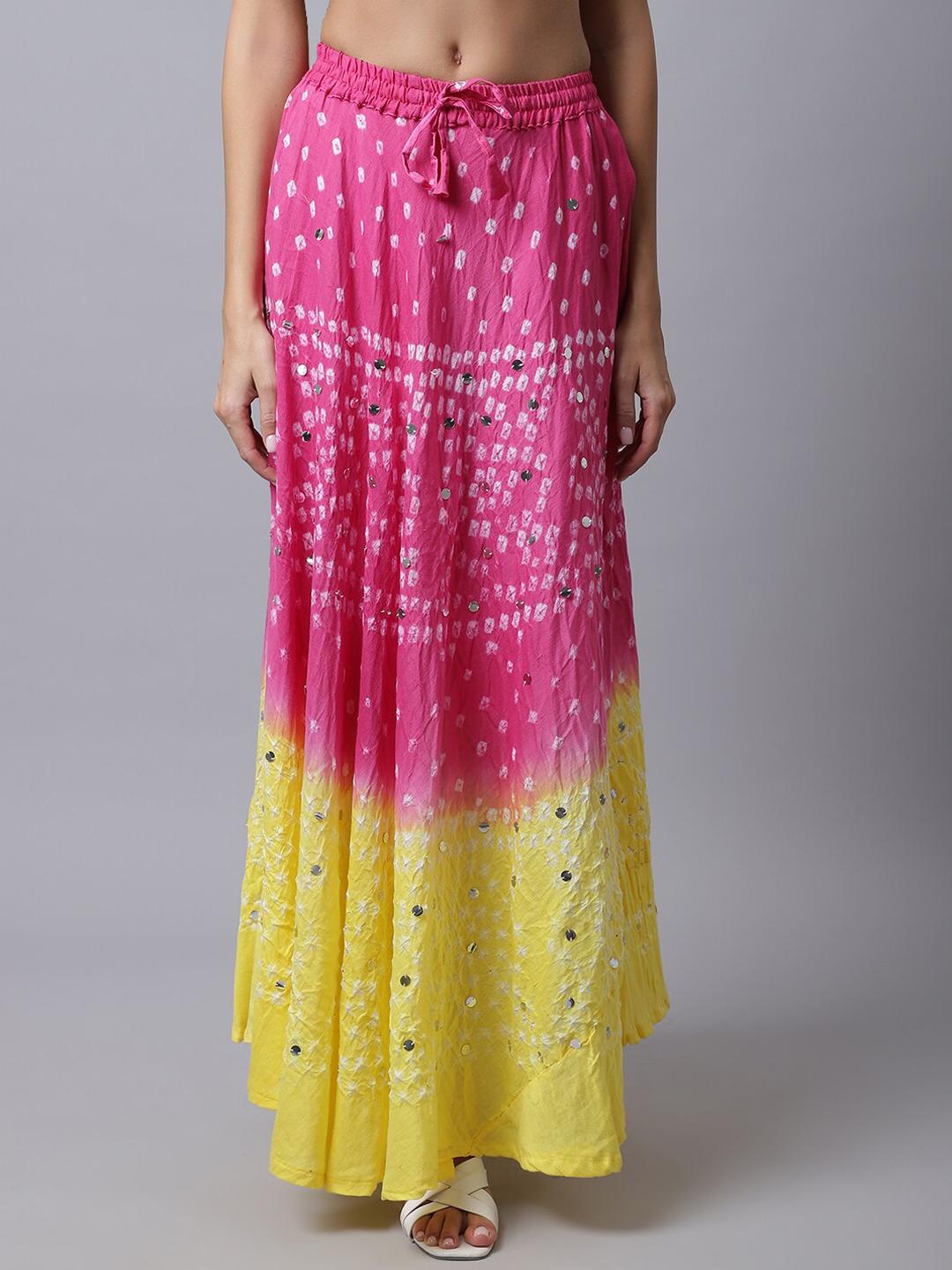 Multicoloured Tie & Dye Bandhani Printed Chinon Skirt
