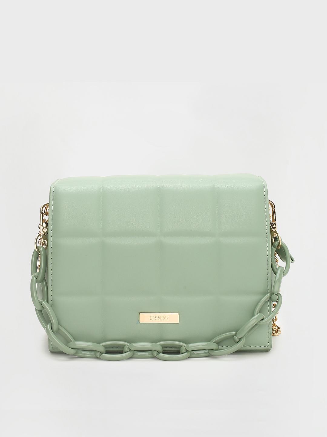 Buy CODE By Lifestyle Green Textured Structured Sling Bag With Quilted ...