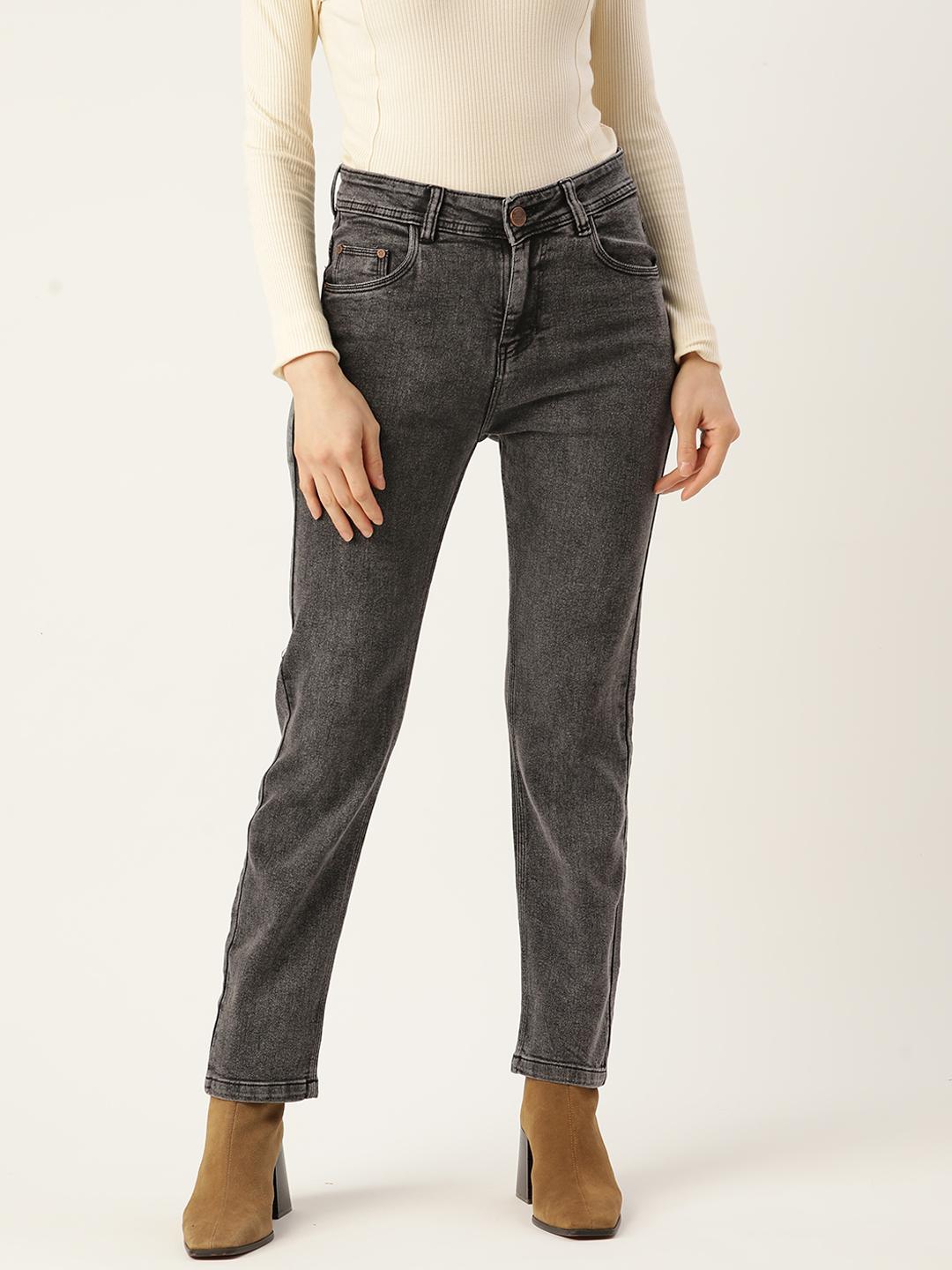 PARIS HAMILTON Women Charcoal Boyfriend Fit High-Rise Stretchable Jeans