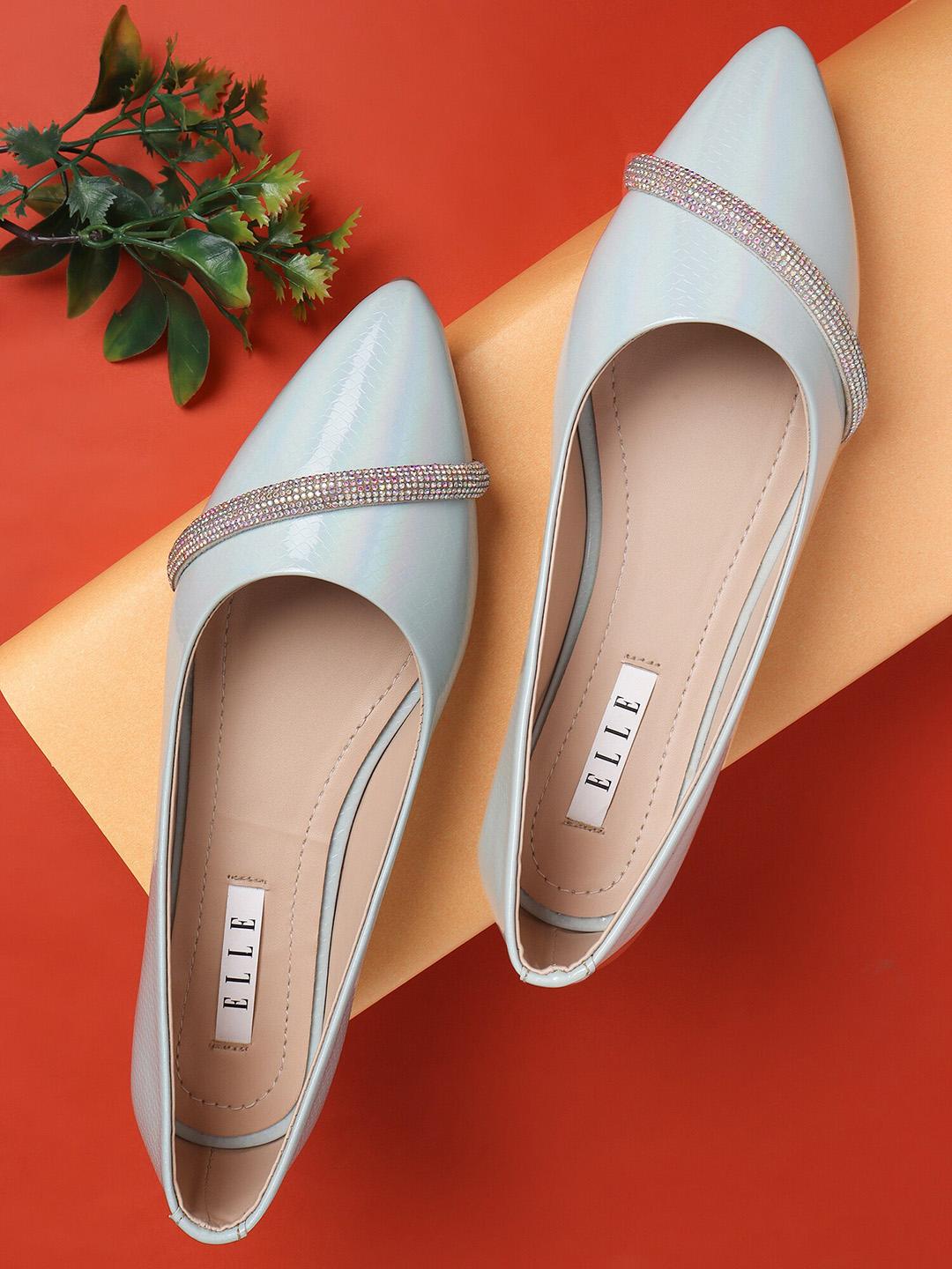 Buy ELLE Women Sea Green Embellished Ballerinas Flats -  - Footwear for Women