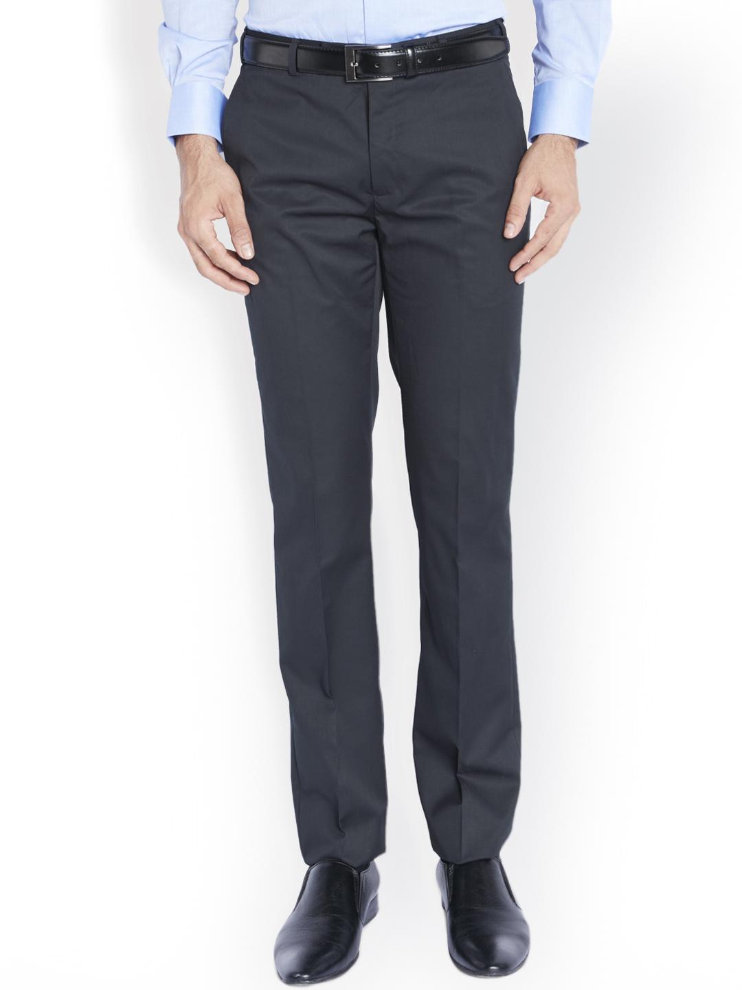 Buy Raymond Men Navy Blue Regular Fit Solid Formal Trousers - Trousers ...