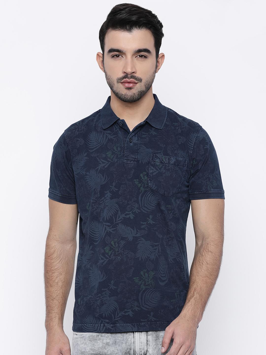 Buy Parx Men Navy Blue Printed Polo Pure Cotton T Shirt - Tshirts for ...