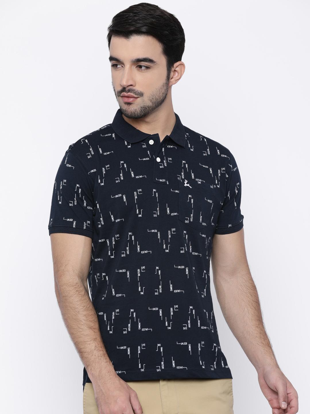 Buy Parx Men Navy Blue Printed Polo Pure Cotton T Shirt - Tshirts for ...