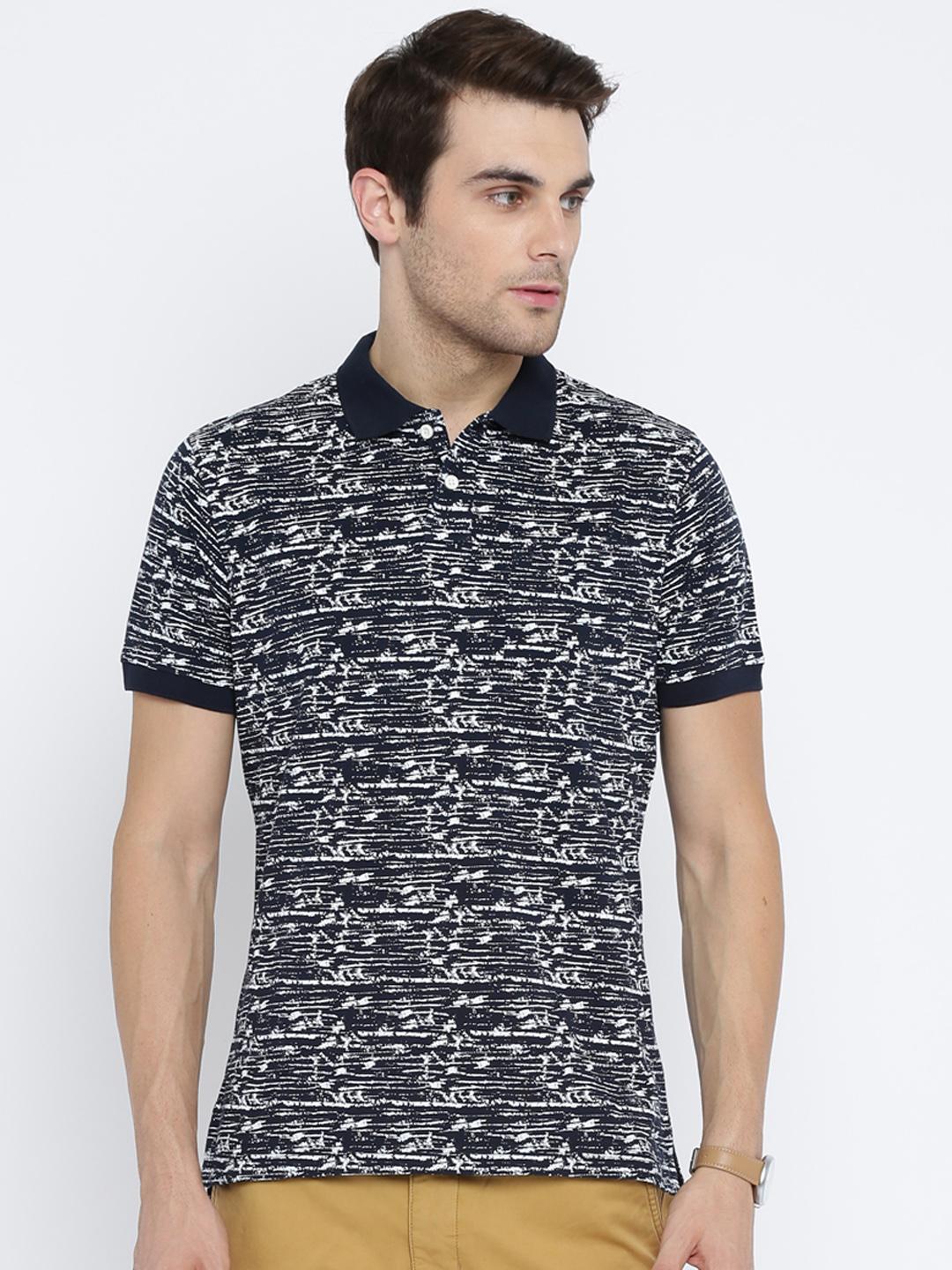 Buy Parx Men Navy & White Printed Polo Collar T Shirt - Tshirts for Men ...