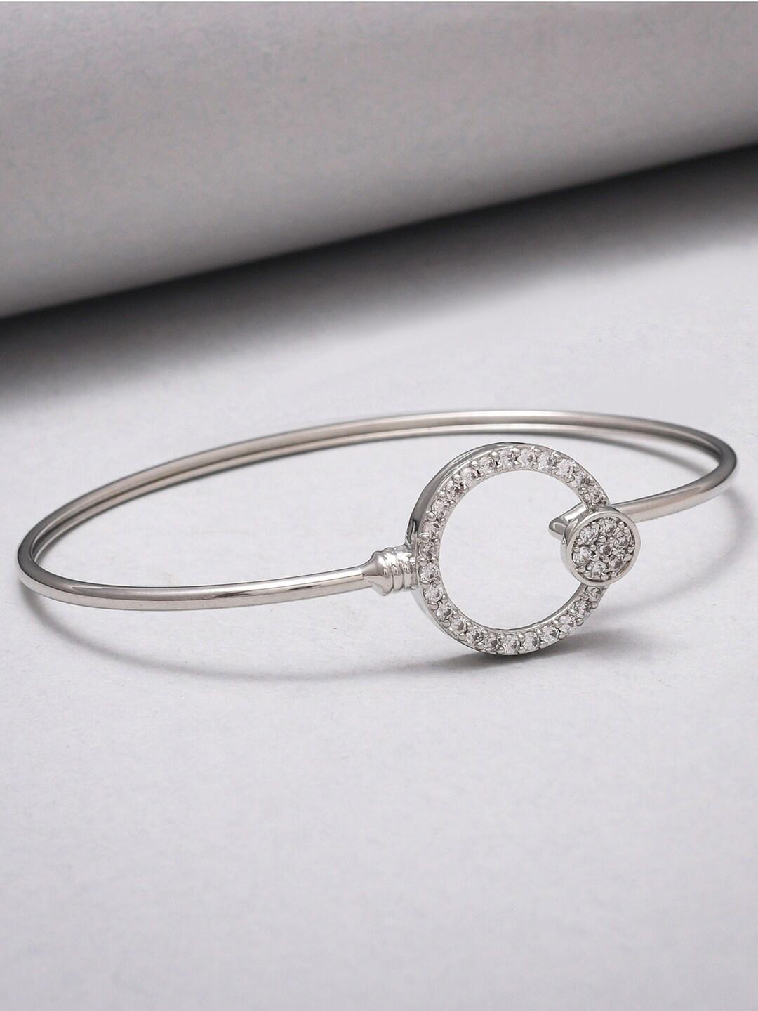 Buy Sparkling Elegance Minimalist Round Cut CZ Adorned Rhodium Plated Brass Bracelet - - Accessories for Women
