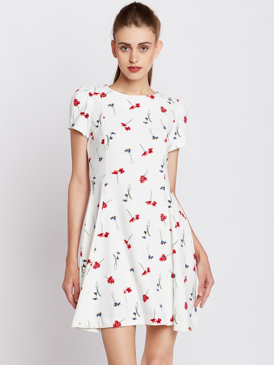 Buy COVER STORY Women White Floral Print Fit & Flare Dress - Dresses ...