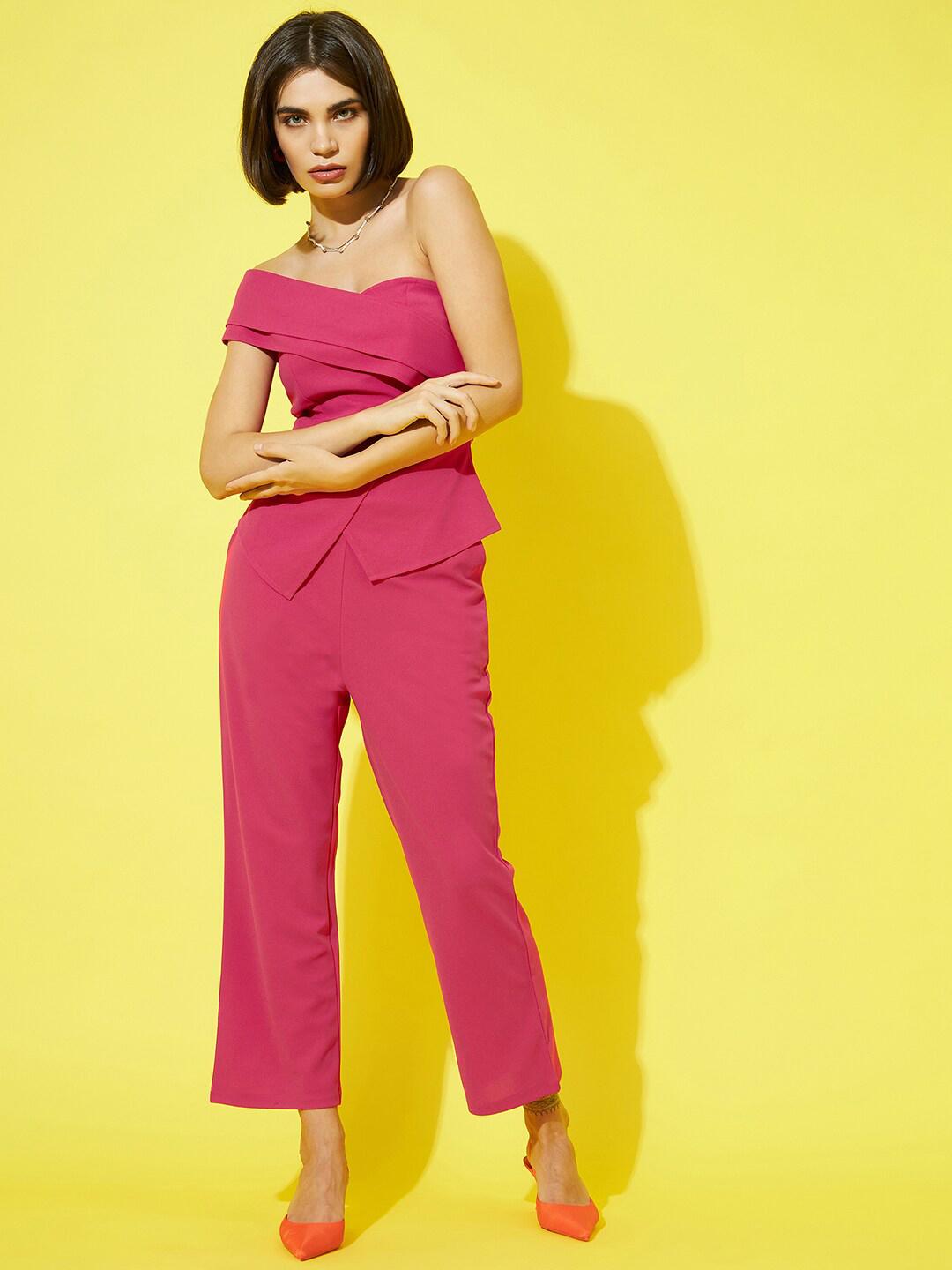 Buy Athena Women Fuchsia Solid One Shoulder Top And Trousers - - Apparel for Women