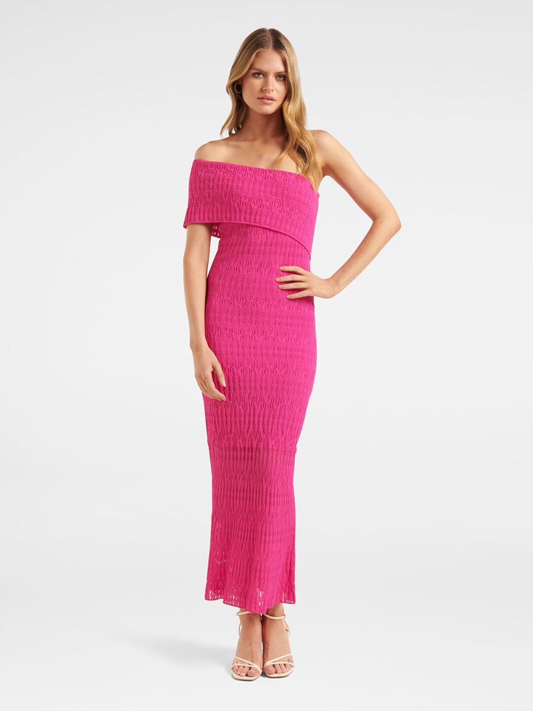 Women's Striped Pink Off-Shoulder Maxi Dress