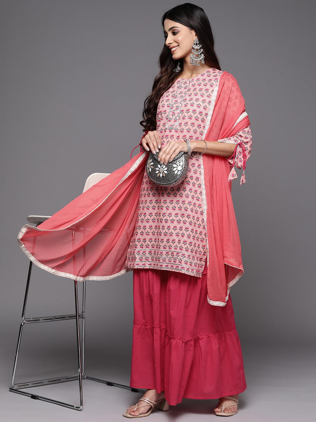 Indo Era Pink Printed Straight Kurta