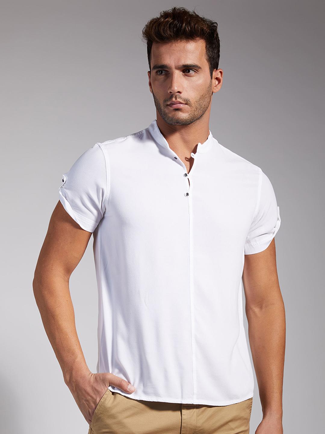 IDENTITI Men White Slim Fit Solid Casual Shirt