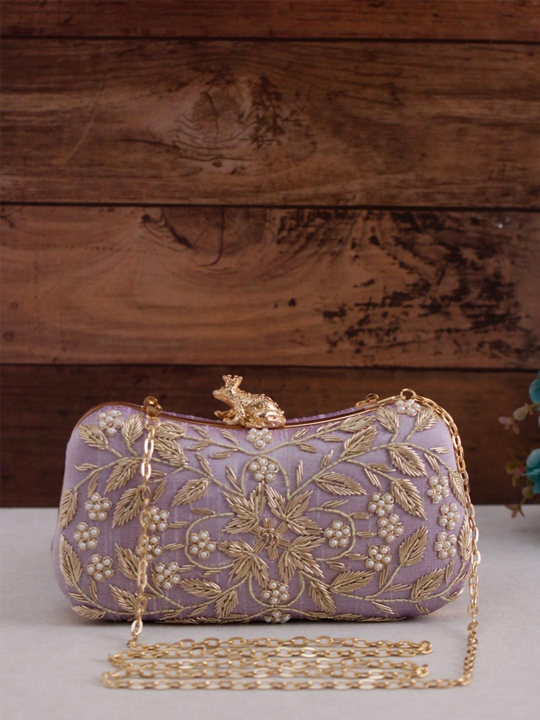 Buy Swisni Lavender & White Embroidered Box Clutch - - Accessories for Women