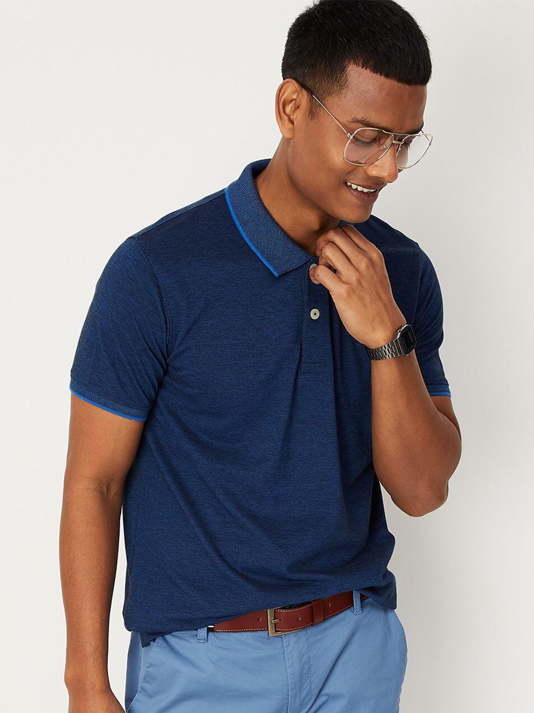 Buy Max Men Navy Blue Polo Collar Cotton T Shirt - Tshirts for Men ...