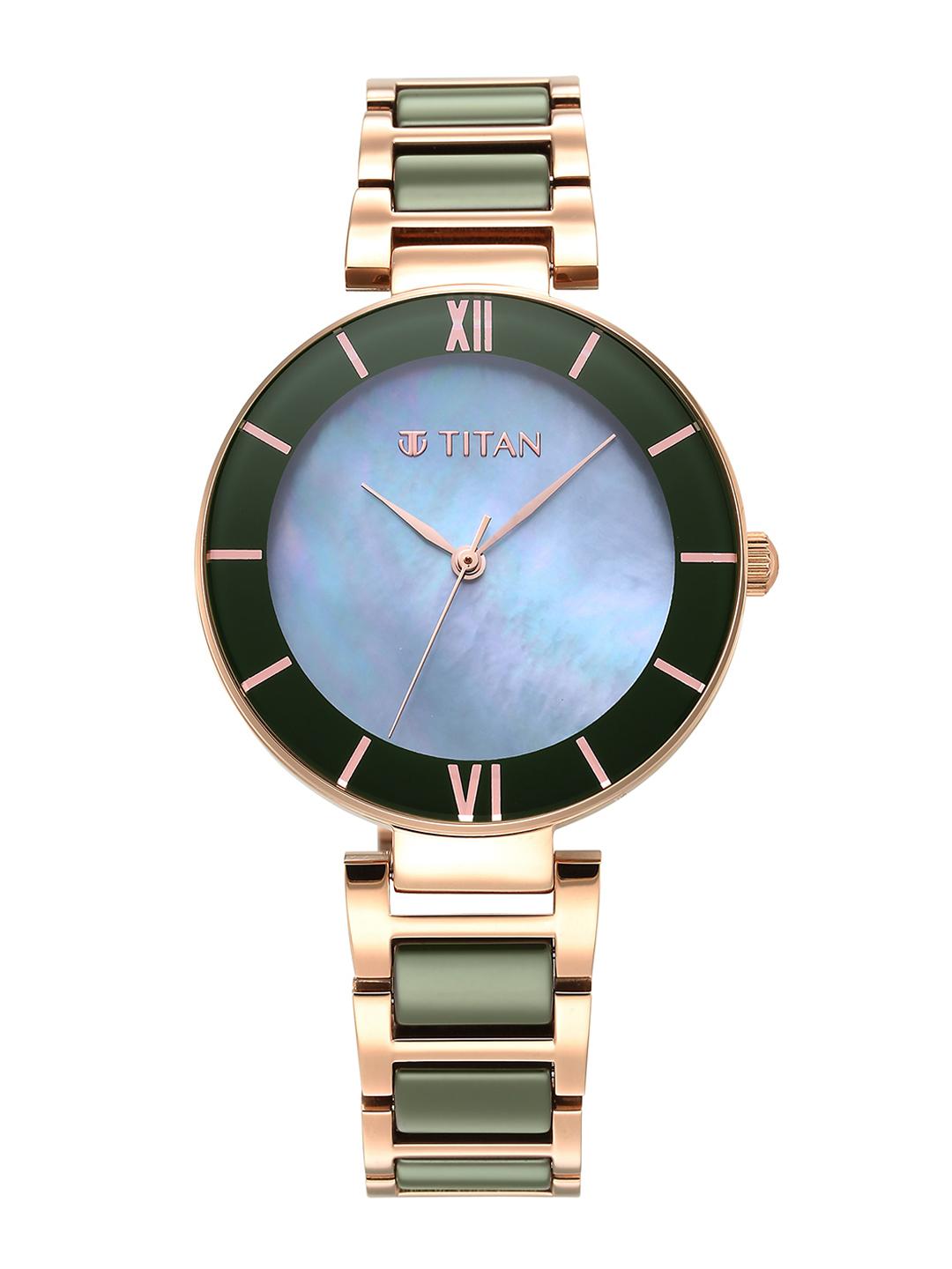 Buy Titan Women Blue Mother Of Pearl Dial & Rose Gold Plated Ceramic Bracelet Style Straps Analogue Watch - - Accessories for Women