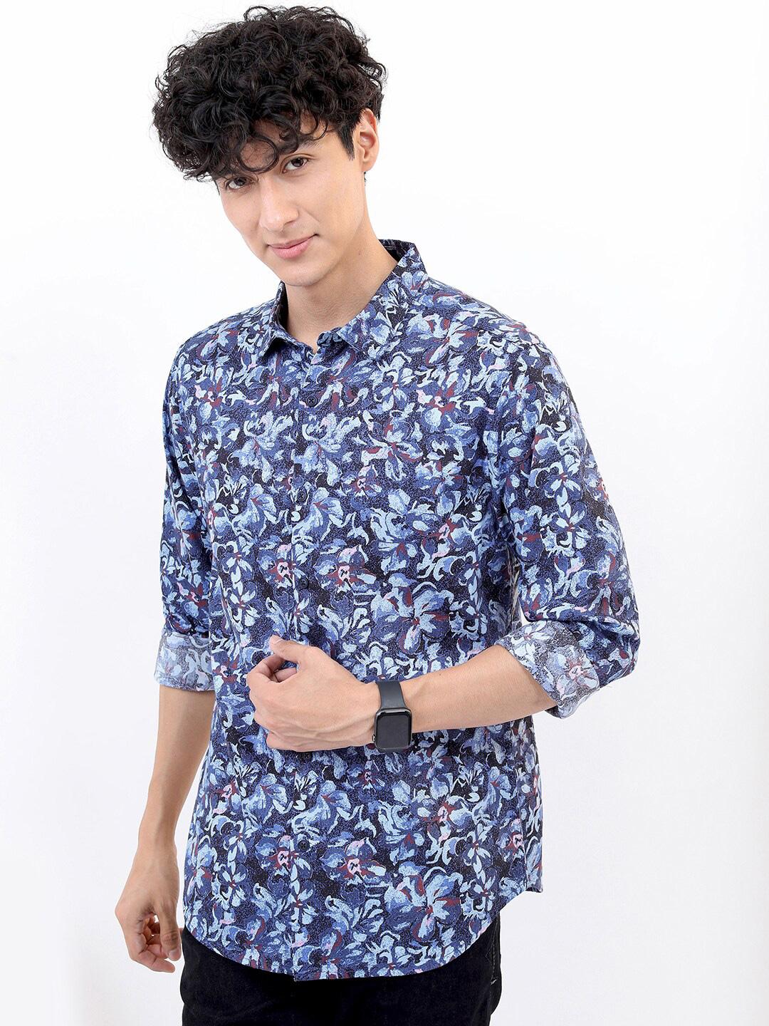 HIGHLANDER Men Blue Slim Fit Floral Printed Cotton Casual Shirt
