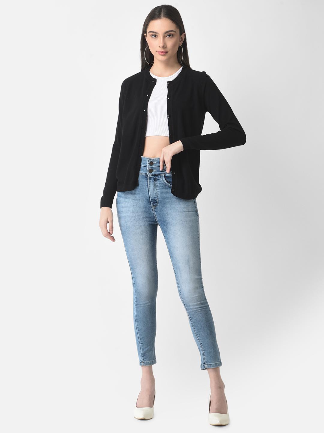 Crimsoune Club Women Blue Super Skinny Fit High-Rise Heavy Fade Stretchable Jeans