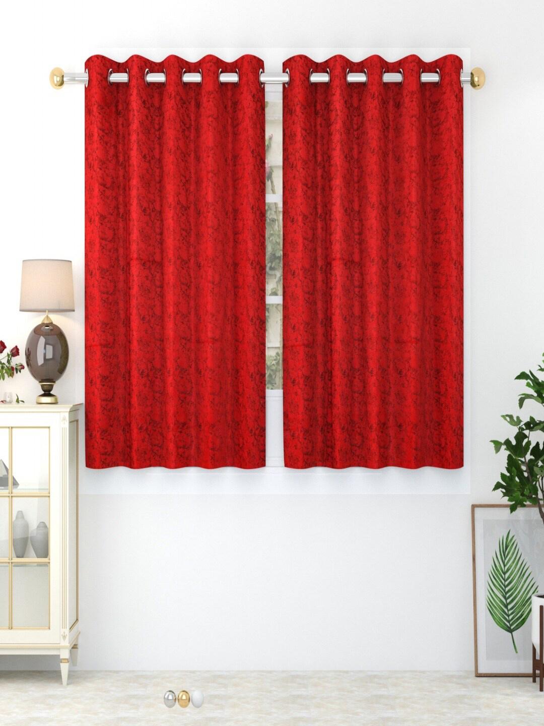 Buy Homefab India Maroon & Black Set Of 2 Room Darkening Window Curtains 5 Feet -  - Home for Unisex