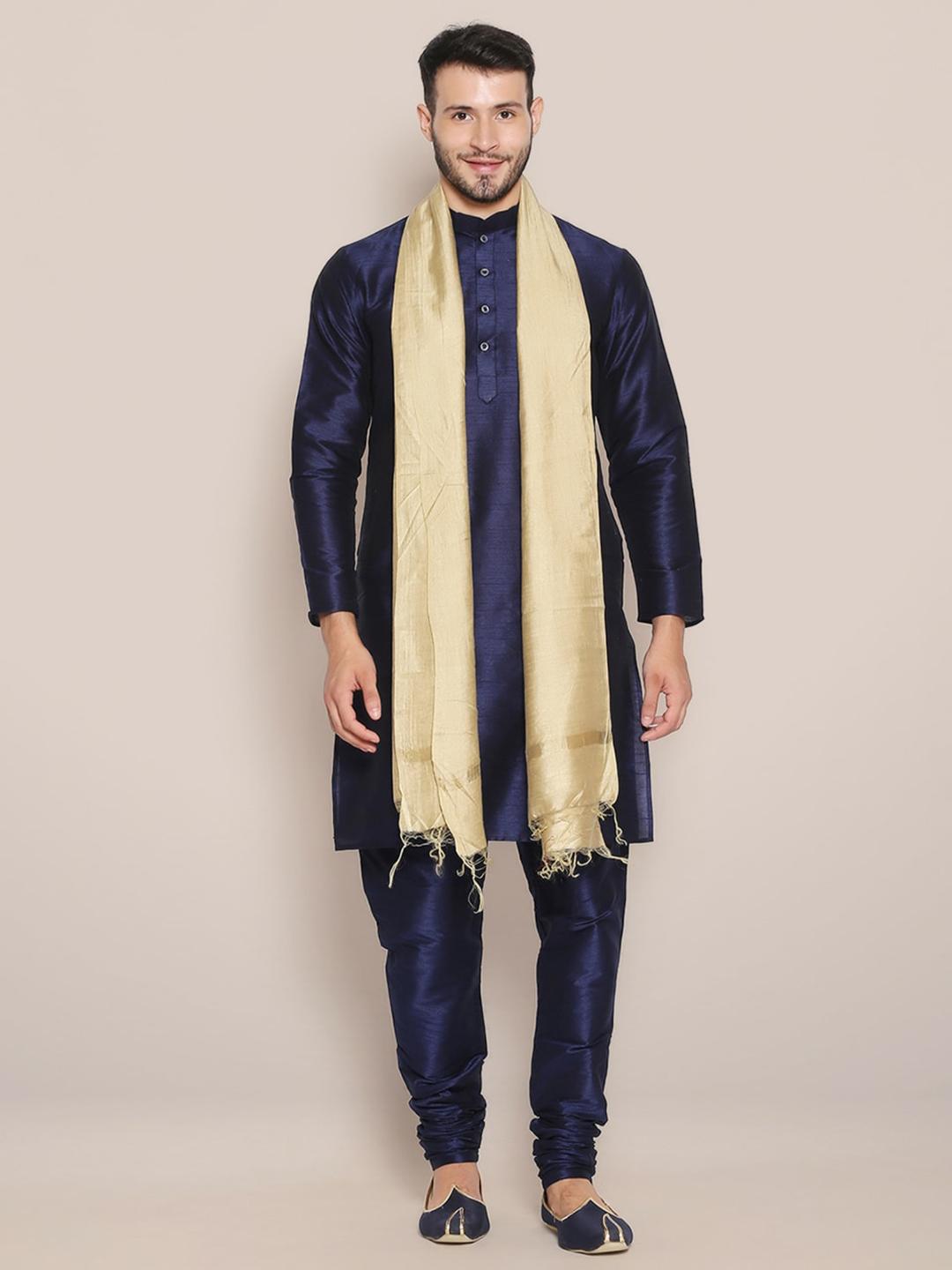 DUPATTA BAZAAR Dupatta Donna In Cotone Seta - Beige Oro Con Bordi Lavorati E Nappe