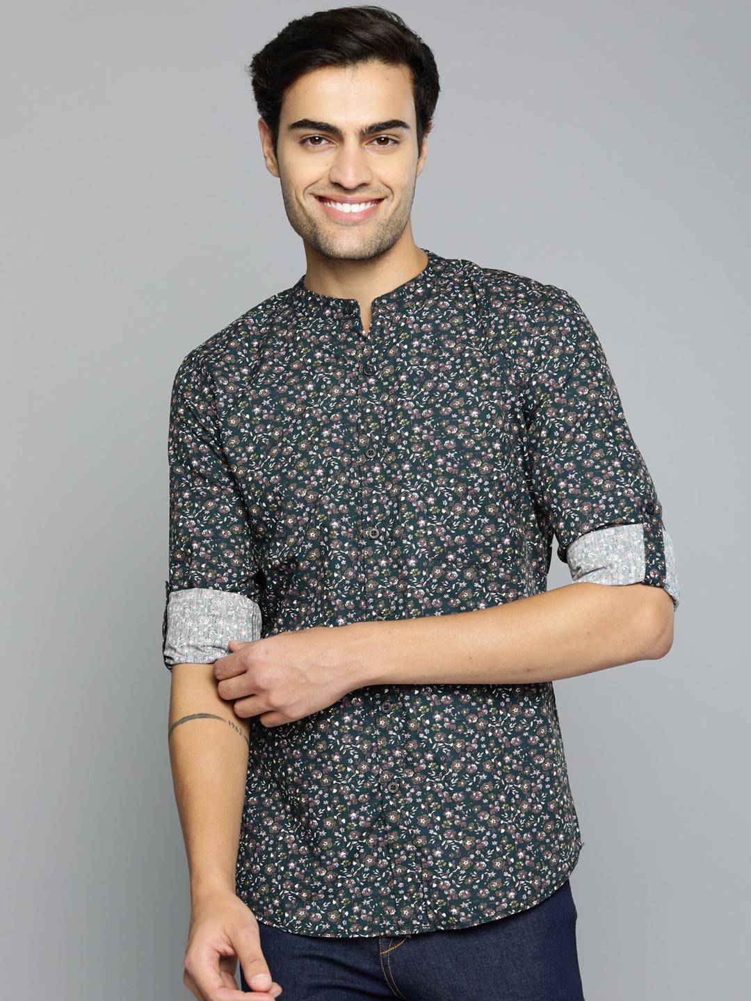 Men's Blue Standard Slim Fit Floral Printed Cotton Casual Shirt