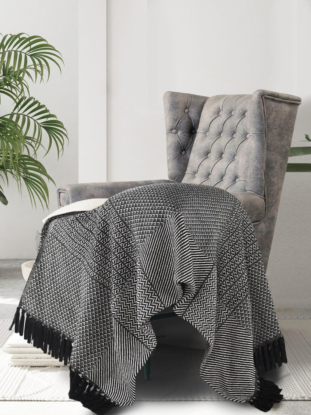 Buy SASHAA WORLD Black Self Design Cotton Throws - - Home for Unisex