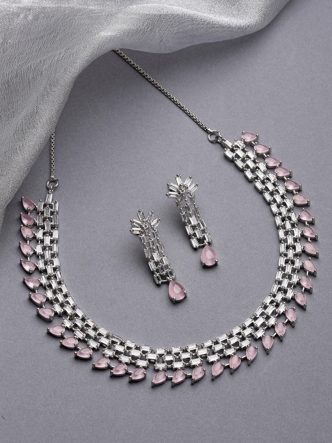 Buy ZENEME Rhodium Plated American Diamond Stone Studded Jewellery Set -  - Accessories for Women