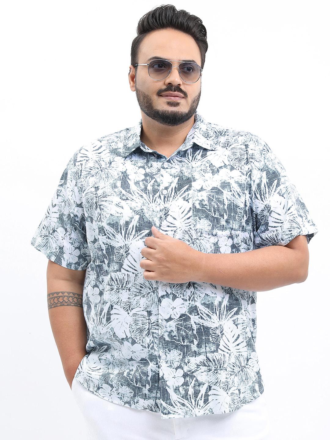 HIGHLANDER Men plus size Floral Printed Casual Cotton Shirt