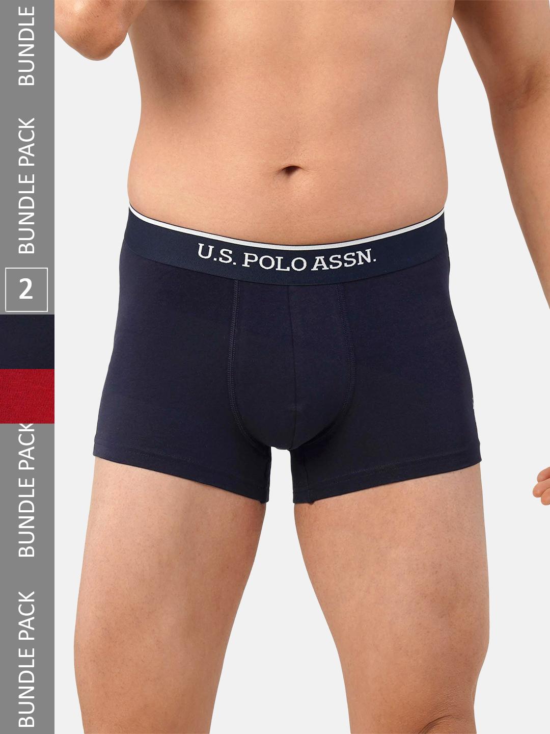 Buy U.S. Polo Assn. Men Pack Of 2 Solid Pure Cotton Trunks ET004 NR3 P2 - - Apparel for Men