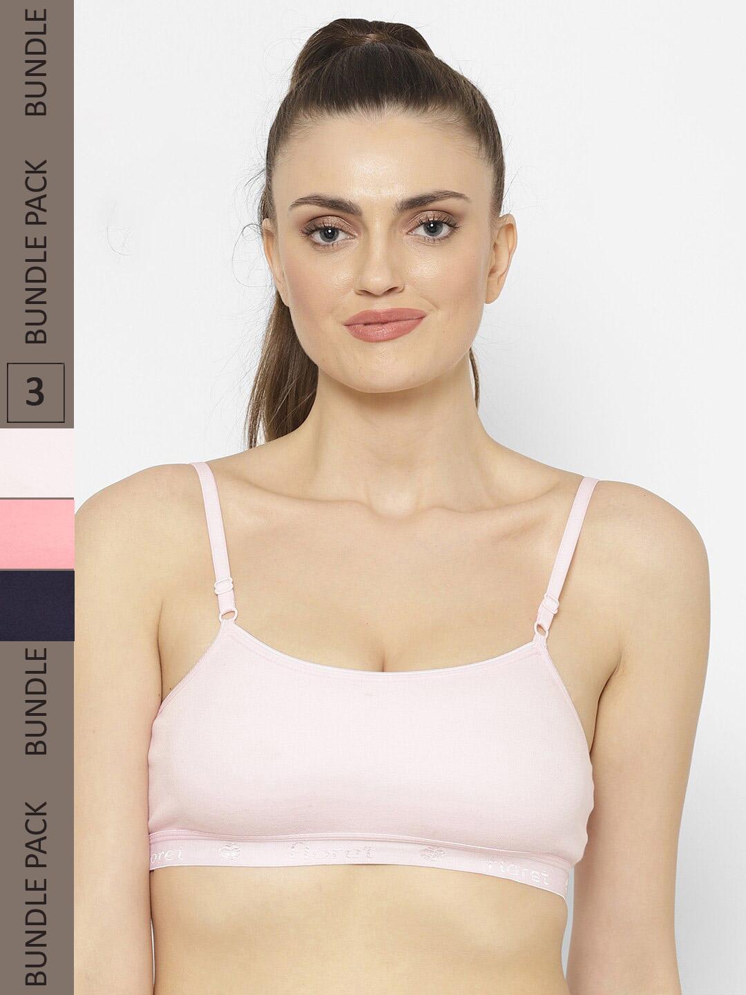 Buy Floret Pack Of 3 Non Padded Non Wired Cotton Beginners Bra With Adjustable Straps - - Apparel for Women