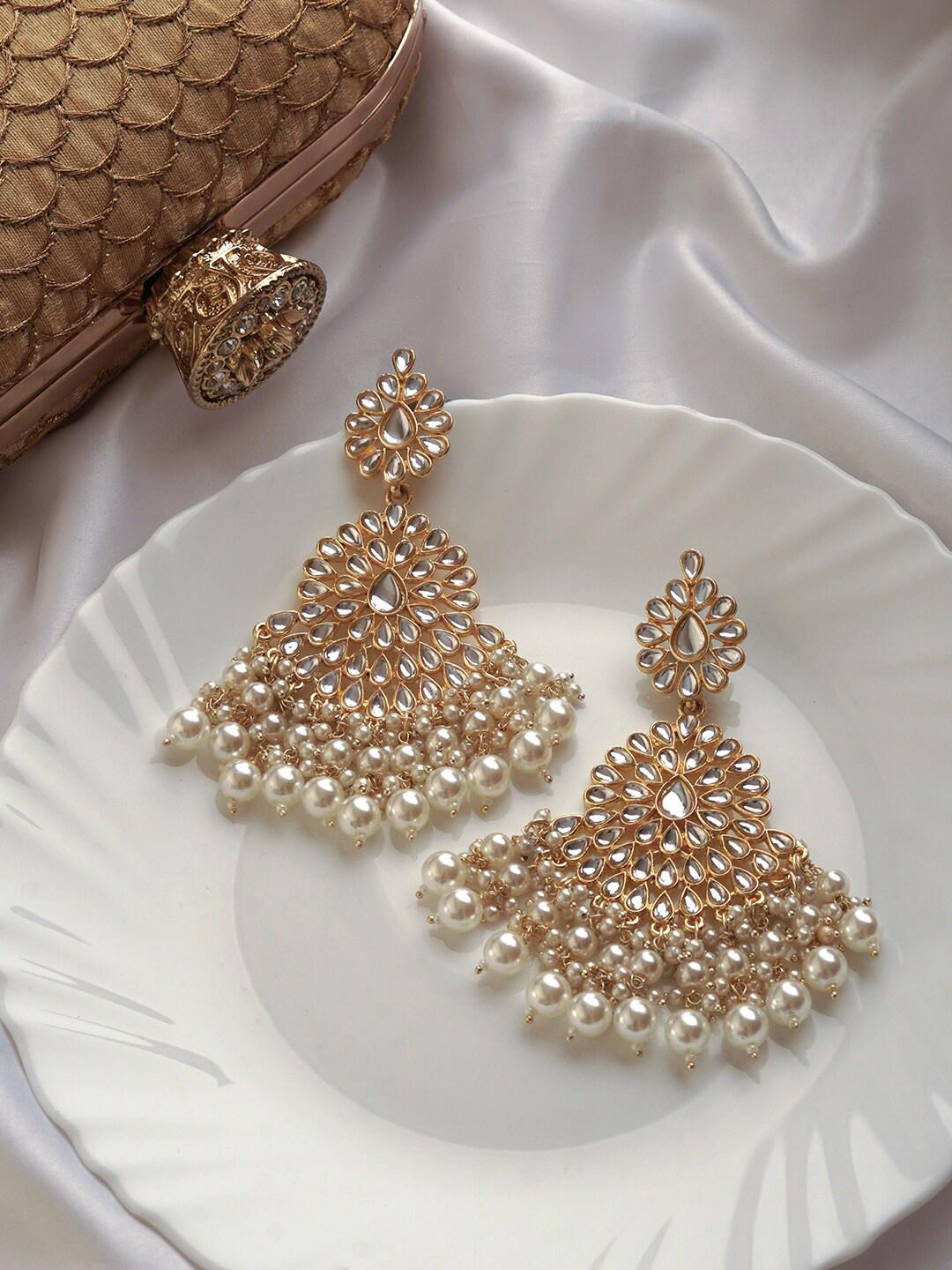 Buy TEEJH Gold Plated Contemporary Drop Pearl Earrings -  - Accessories for Women
