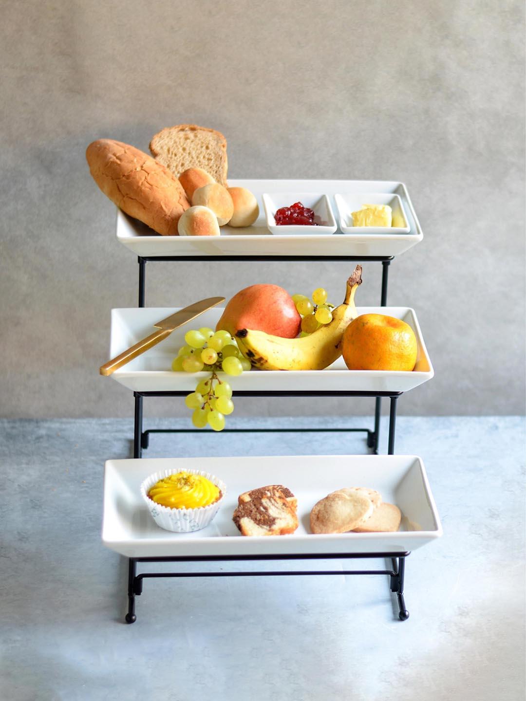 Buy Nestasia White & Black 3 Tier Food Platter With 2 Small Bowls And Stand - - Home for Unisex