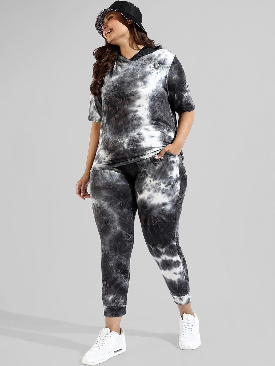 Buy Instafab Plus Women Plus Size Tie Dye Printed Pure Cotton Hooded Co Ords Set - - Apparel for Women