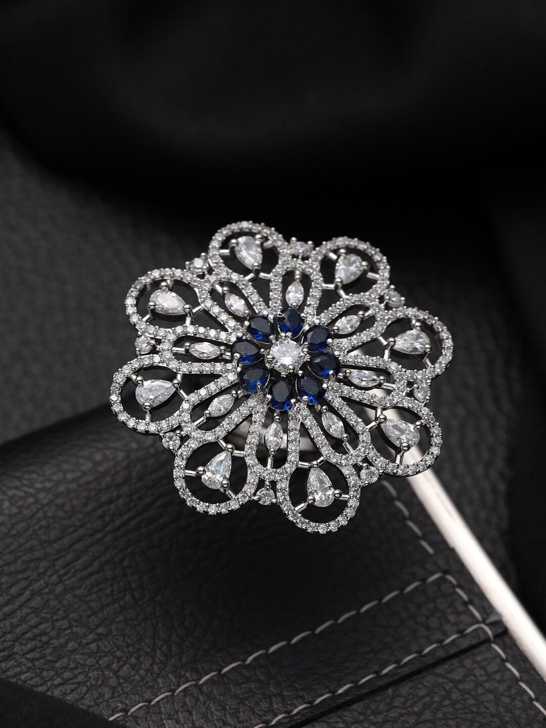 Buy Jazz And Sizzle Silver Plated AD Stone Studded Adjustable Cocktail Finger Ring -  - Accessories for Women