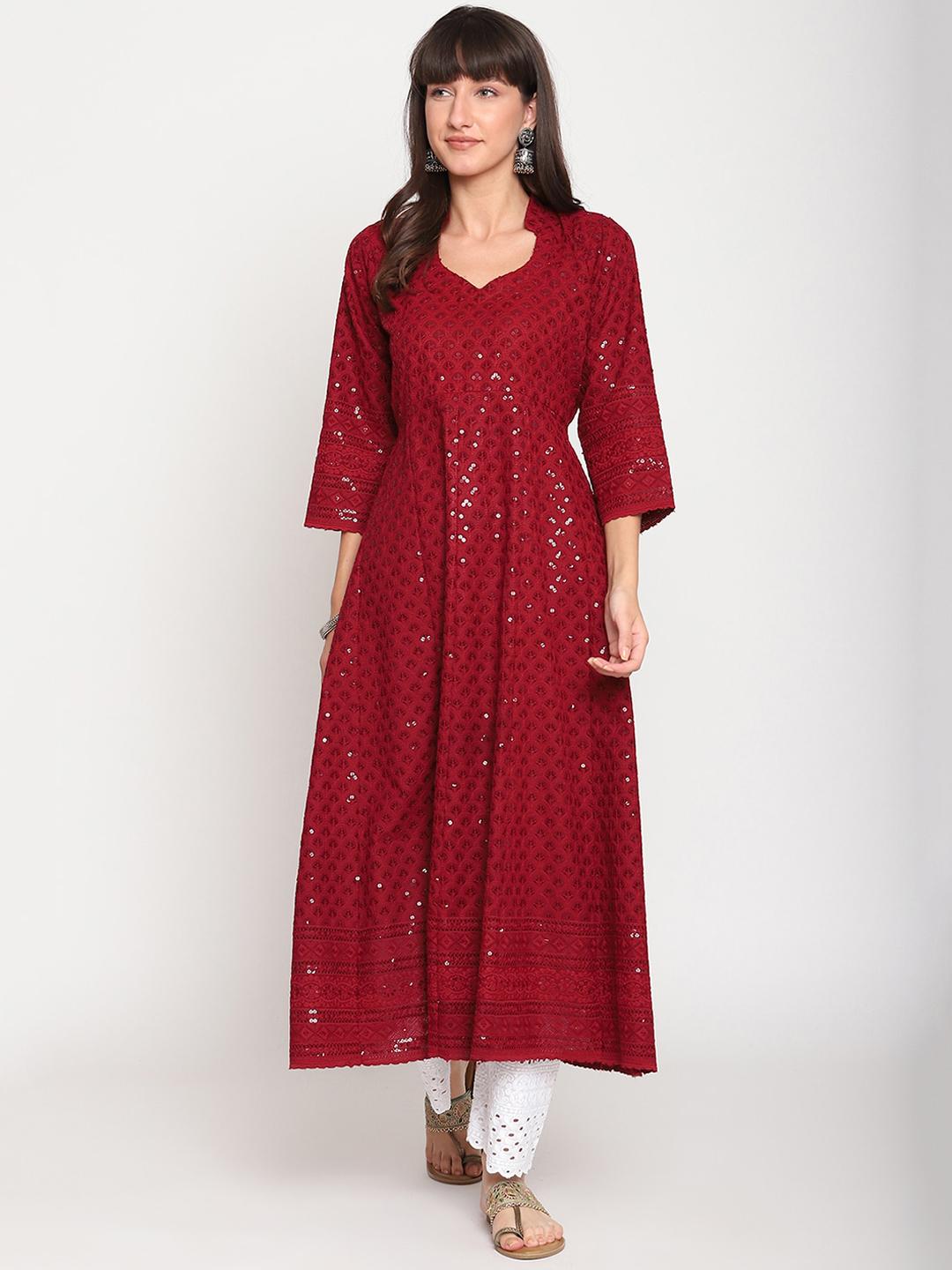 Long Sleeves Sequin Anarkali Kurta For Women