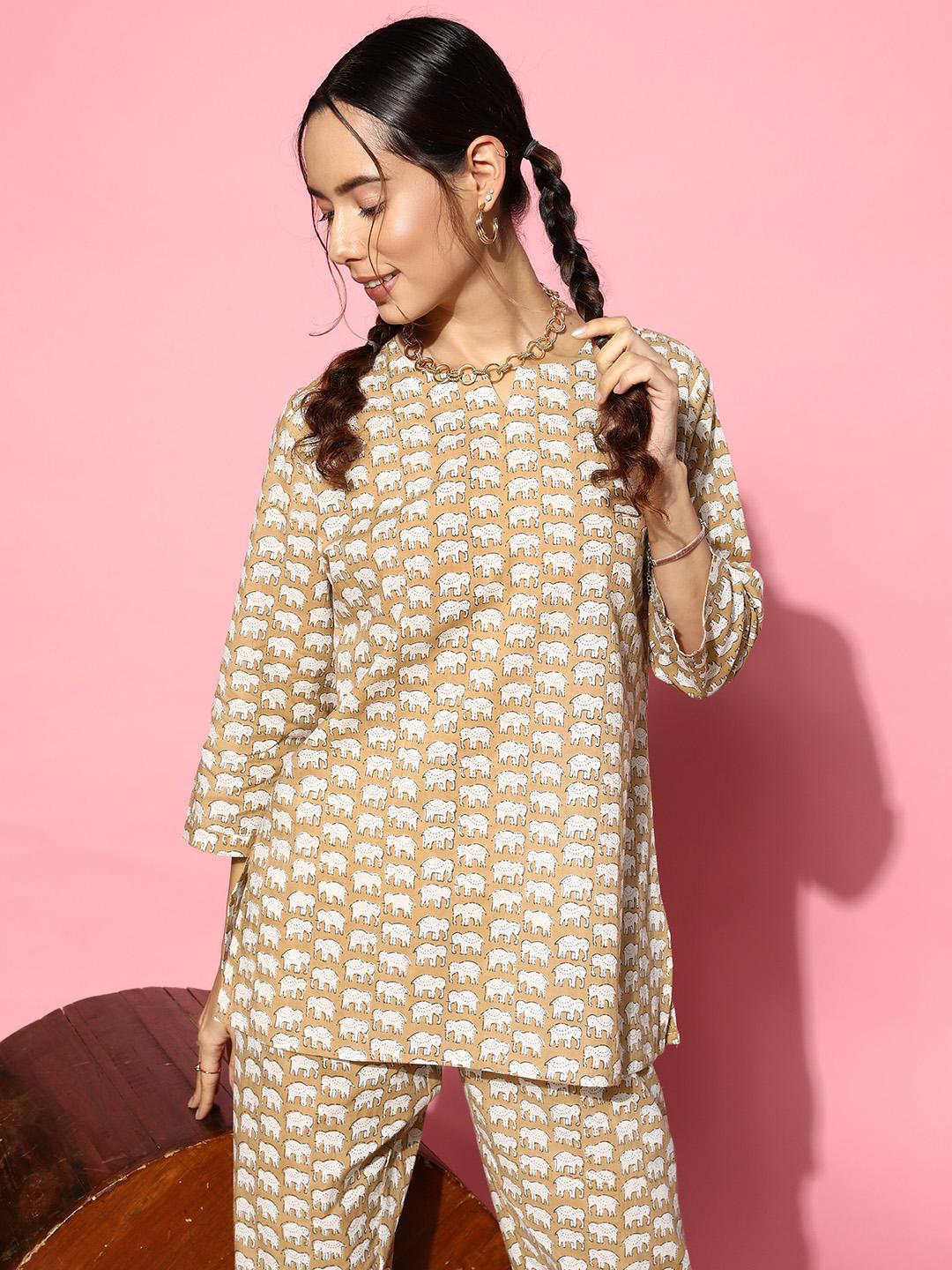 Buy SANSKRUTIHOMES Printed Pure Cotton Tunic With Trousers - - Apparel for Women