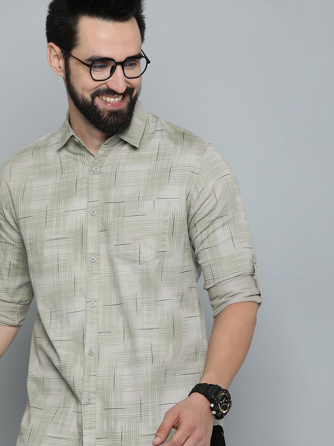 HERE&NOW Slim Fit Geometric Printed  Cotton Casual Shirt