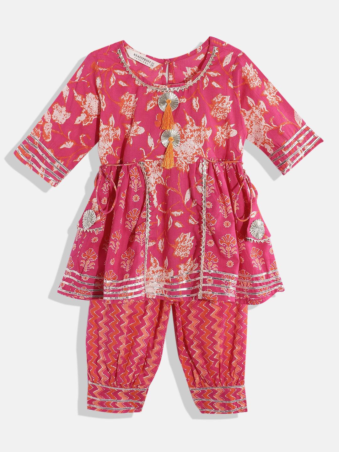 Girls Floral Printed Regular Kurta with Salwar