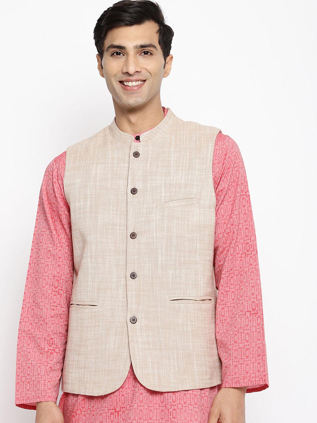 Buy Fabindia Men Woven Design Pure Cotton Nehru Jacket - Nehru Jackets ...