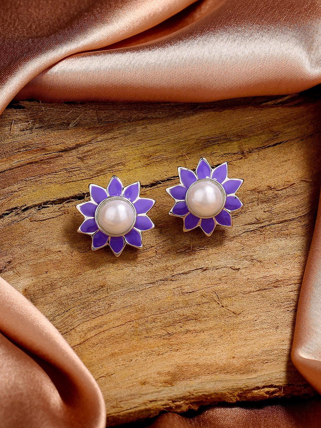 Buy Estele Rhodium Plated Floral Studs Earrings - - Accessories for Women