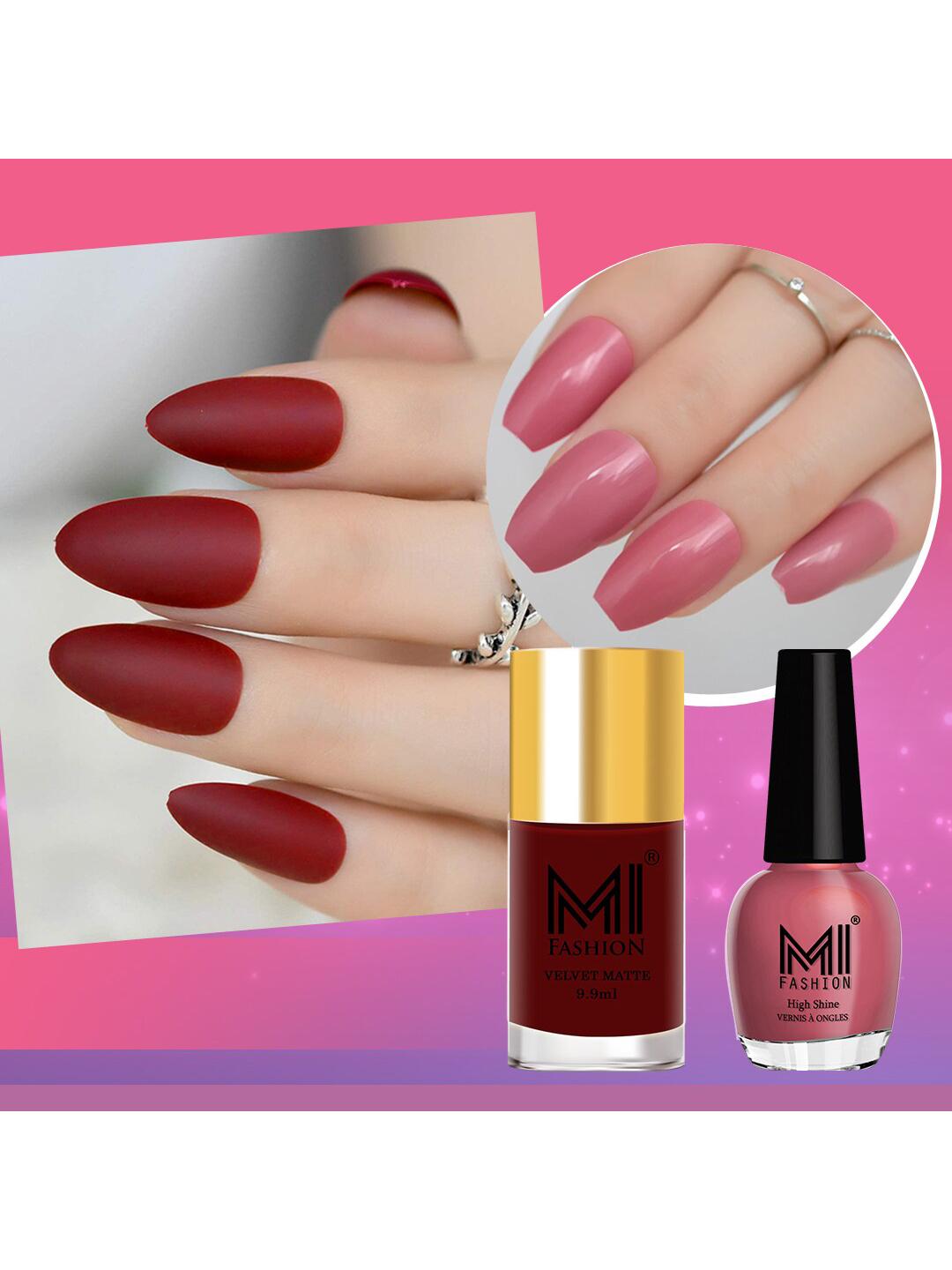 Buy MI FASHION Set Of 2 Long Lasting Nail Polish Velvet Matte 9.9ml + High Shine 15ml - - Personal Care for Women