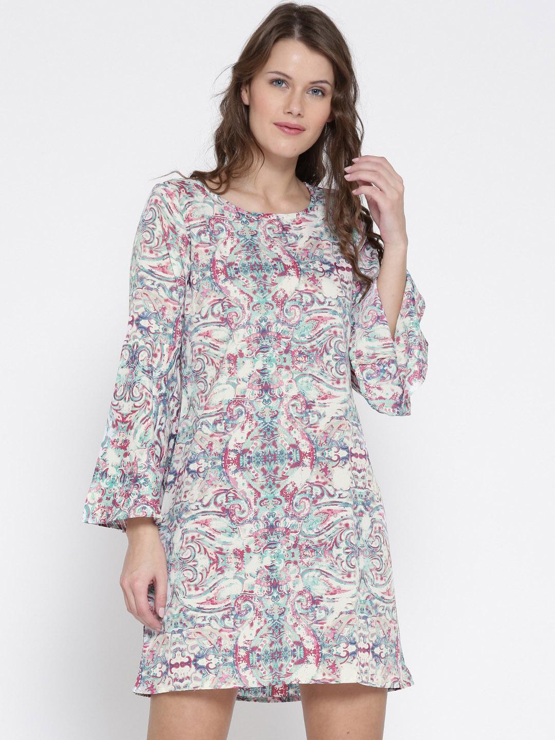 Women Maroon & Off-White Printed A-Line Dress main image 1