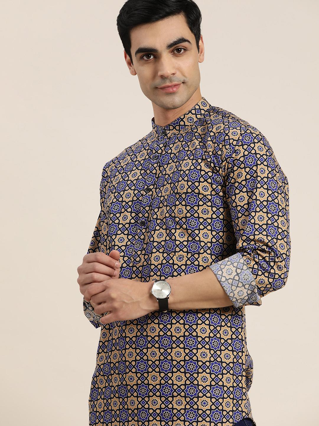 Kalamkari Block Printed Cotton Men Short Kurta 02 main image 0