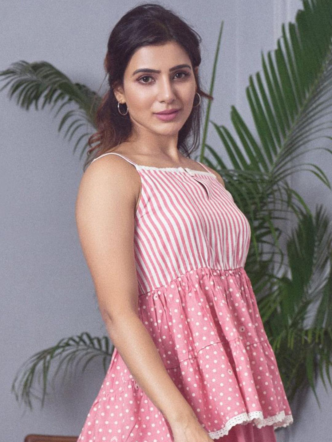 Women's Pink Striped Shoulder Straps Empire Top