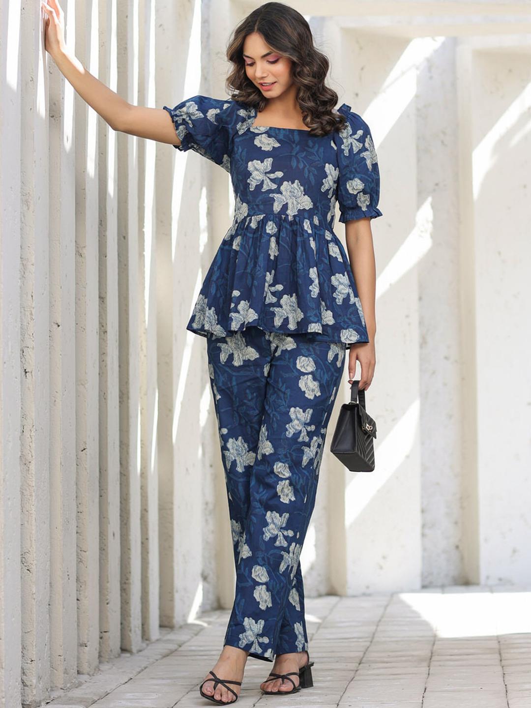 Buy JISORA Floral Printed Pure Cotton Top With Trouser Co Ords - - Apparel for Women