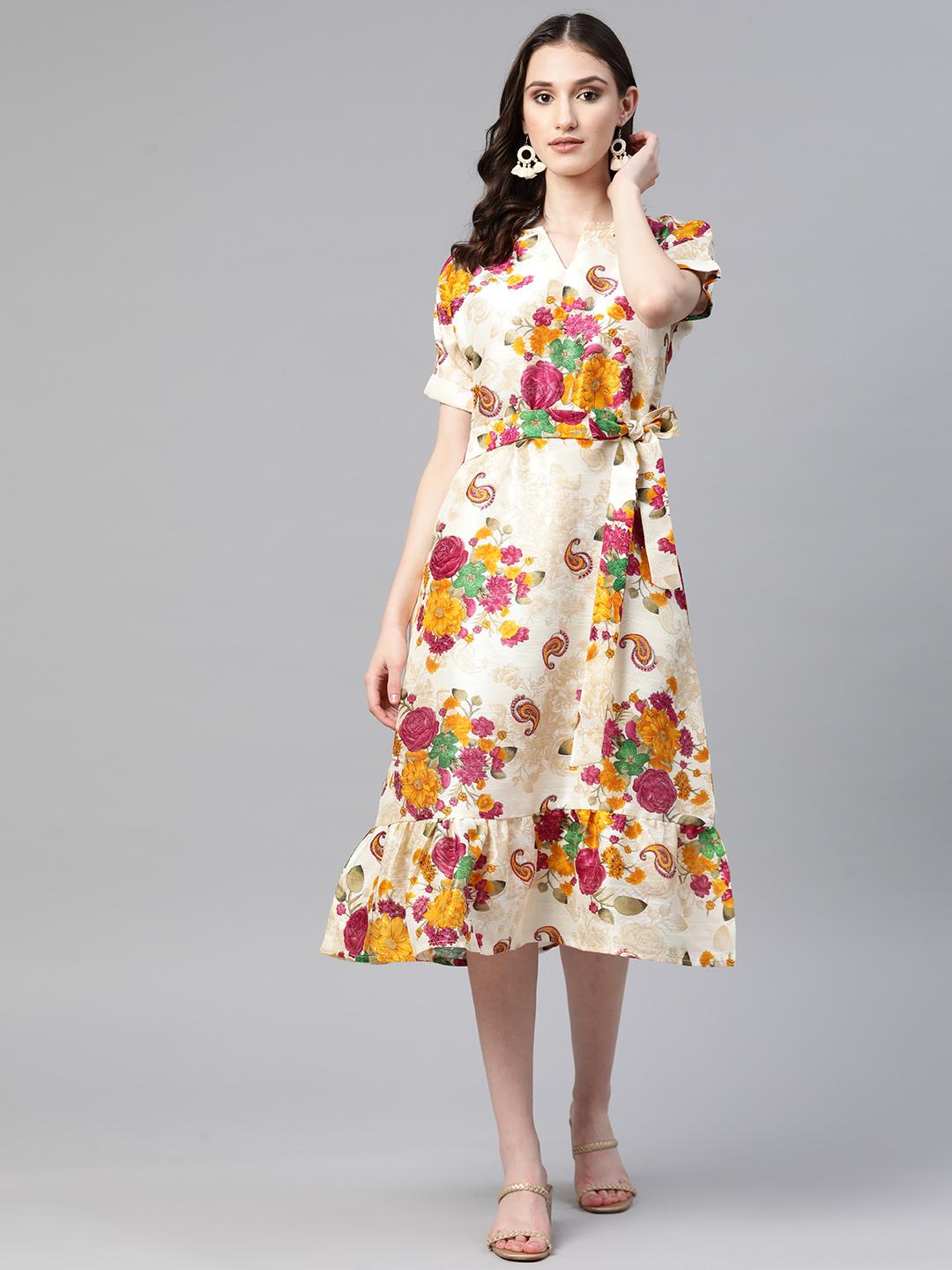 Cotton Hand Printed Tiered A-Line Dress