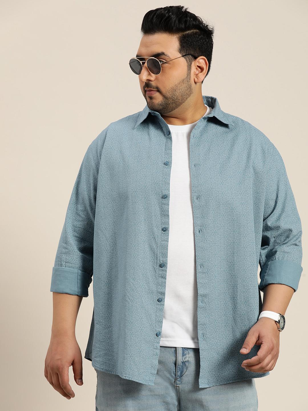 Sztori Men Plus Size Pure Cotton Opaque Printed Casual Shirt