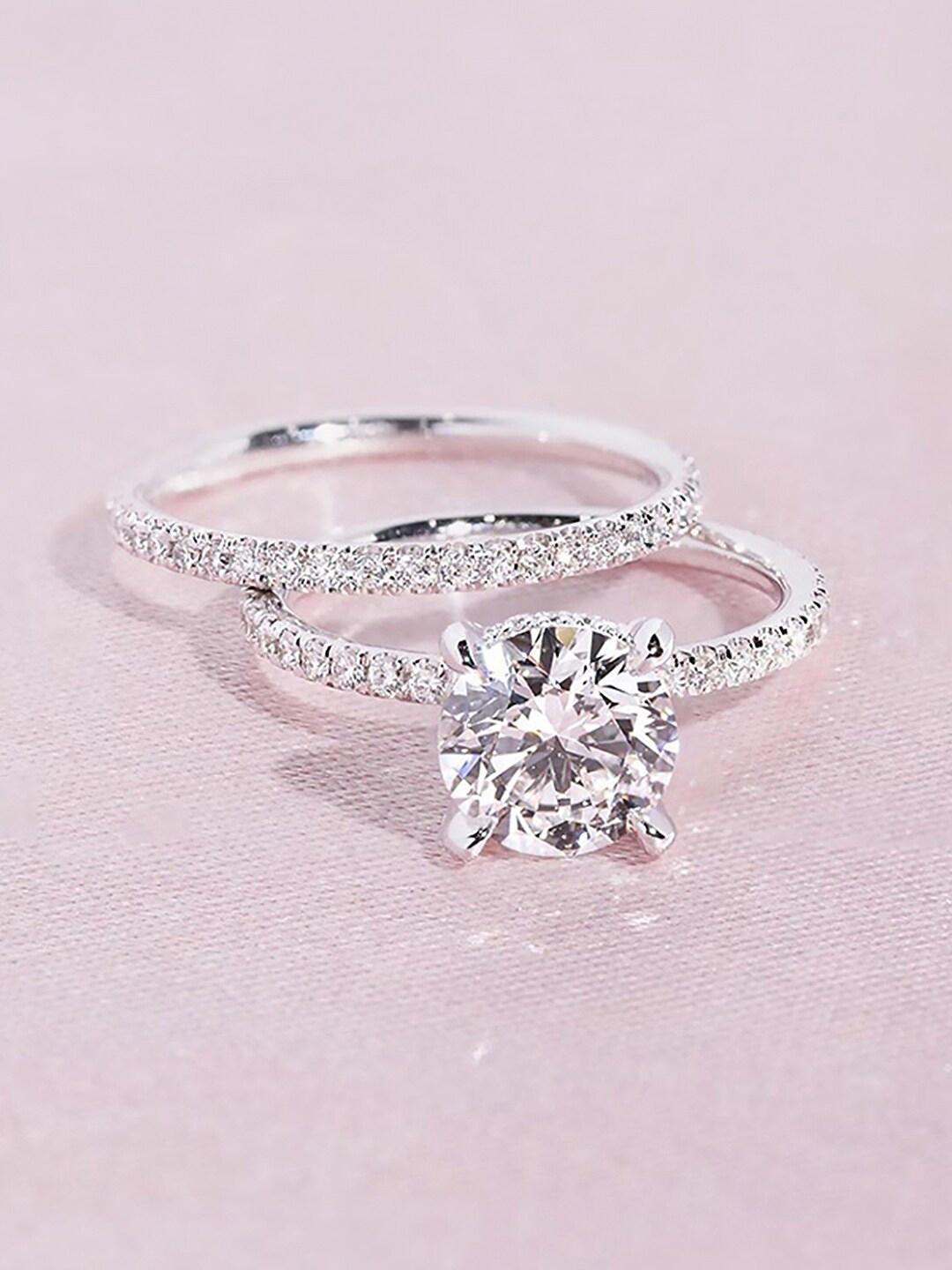 Buy Peora Set Of 2 Silver Plated AD Studded Finger Rings - - Accessories for Women