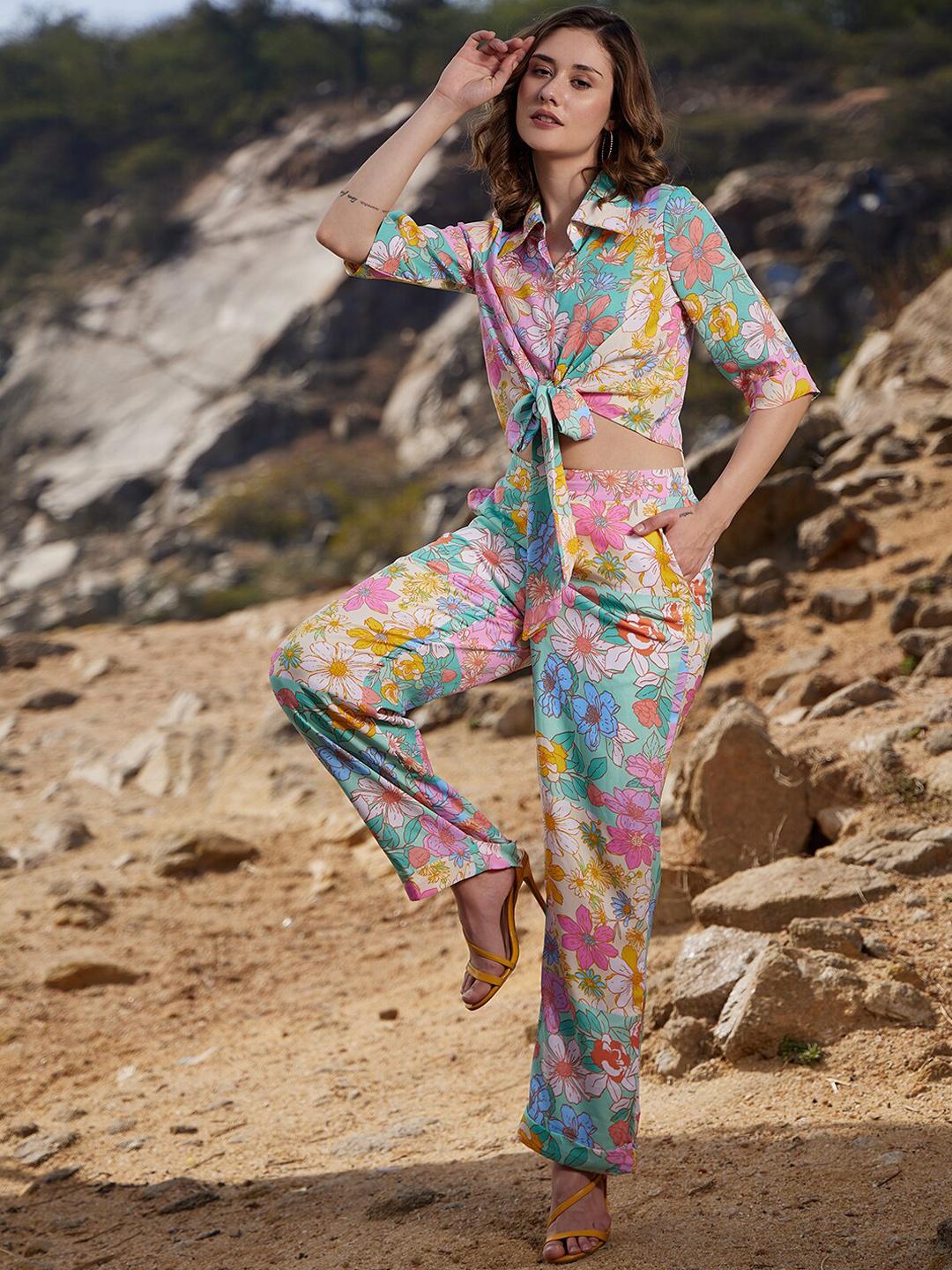 Buy Athena Women Floral Printed Front Knot Co Ord Set -  - Apparel for Women